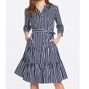 Draper James Loretta Navy White Striped Midi Shirt Dress Size XL